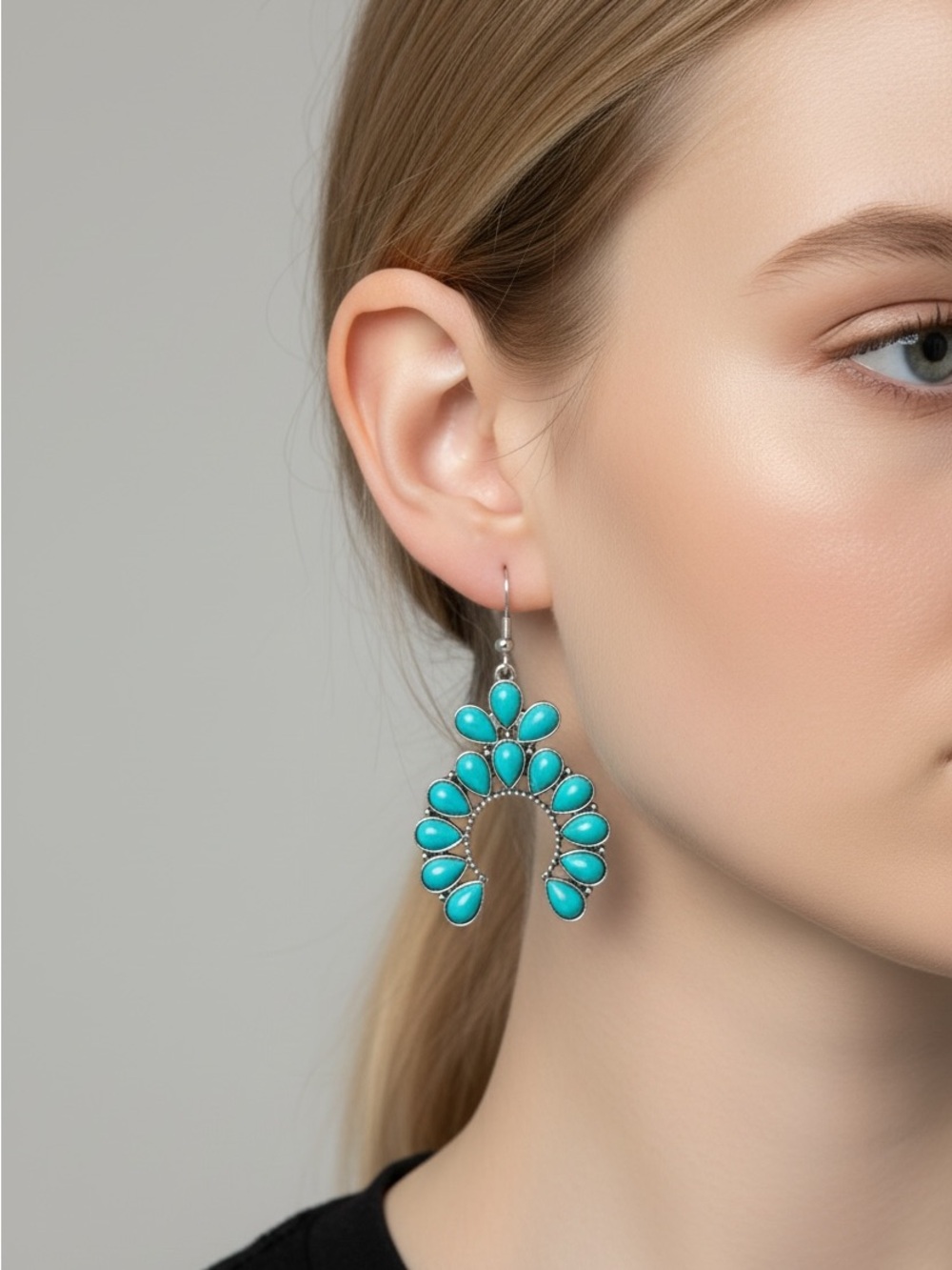 9/23 Turquoise Teardrop Arc Earrings - Women Jewelry